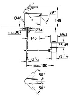 Смеситель для раковины AQUAme Prato AQMP6131 с донным клапаном хром